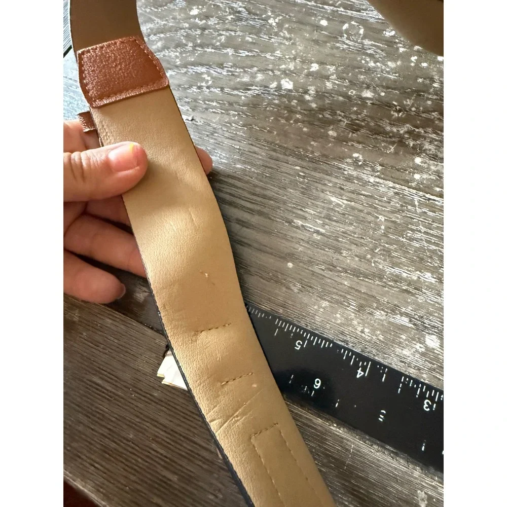 Cara New York Two Tone Black Lizard Embossed Cognac Brown Wide Waist Belt NWT